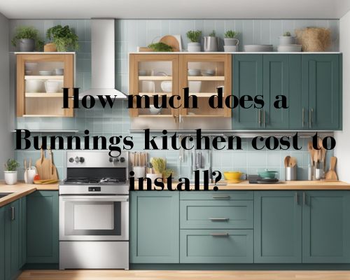 A Bunnings kitchen being installed with tools, cabinets, and appliances in a home setting