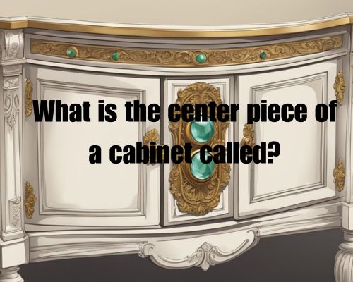 A cabinet with a prominent, ornate knob in the center
